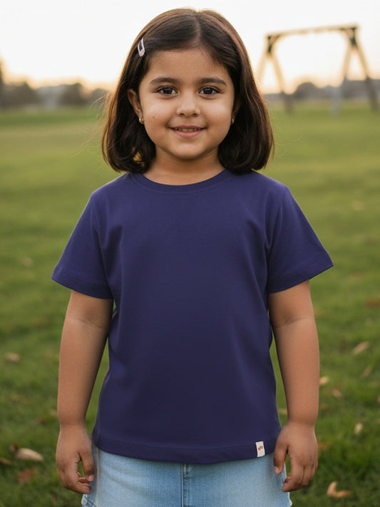 Everyday Basics: 100% Cotton T-shirt For Girls (Navy Blue)