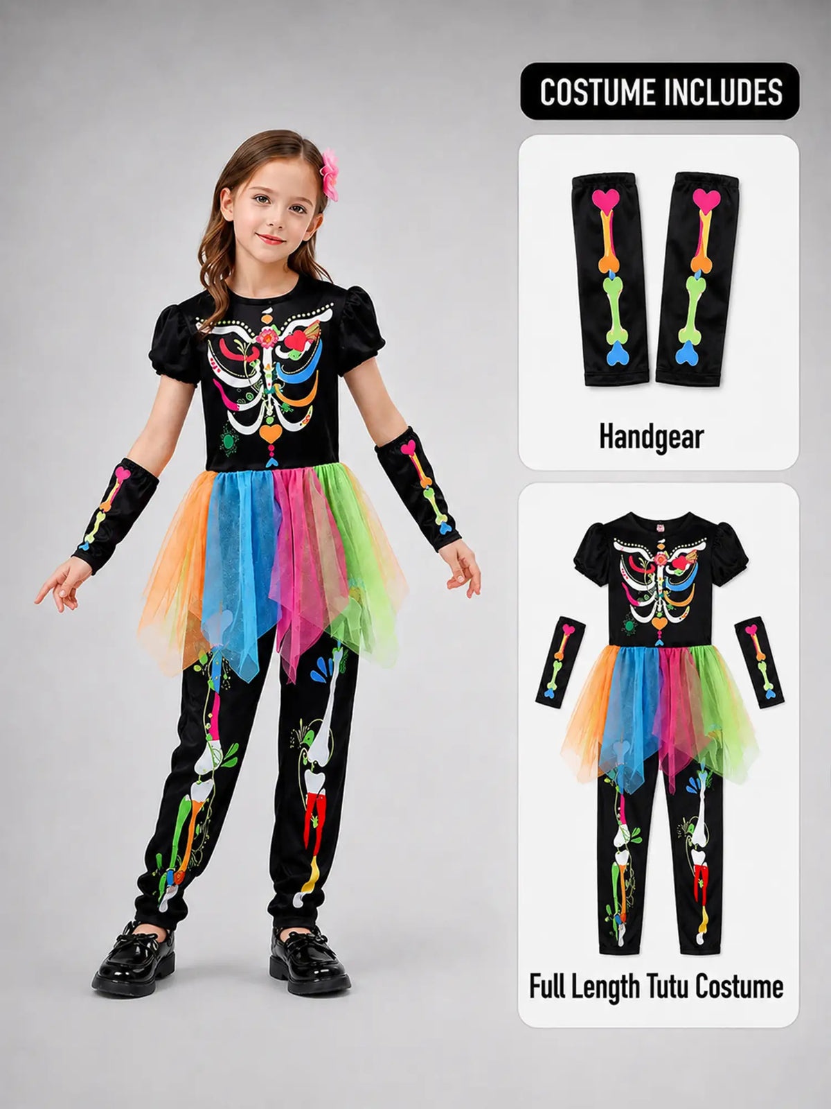 Colorful Skeleton Princess kids' Halloween costume