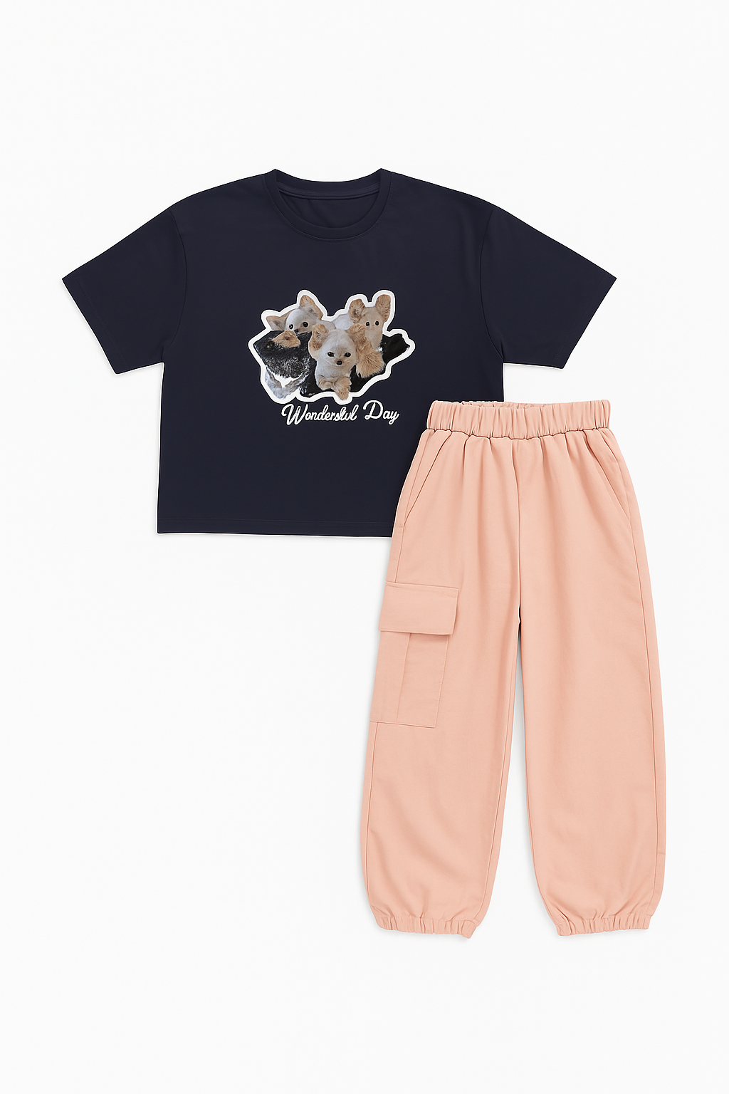 Wanderlust Pups Outfit Combo – Tee & Cargo Jogger Set with Backpack & Bottle