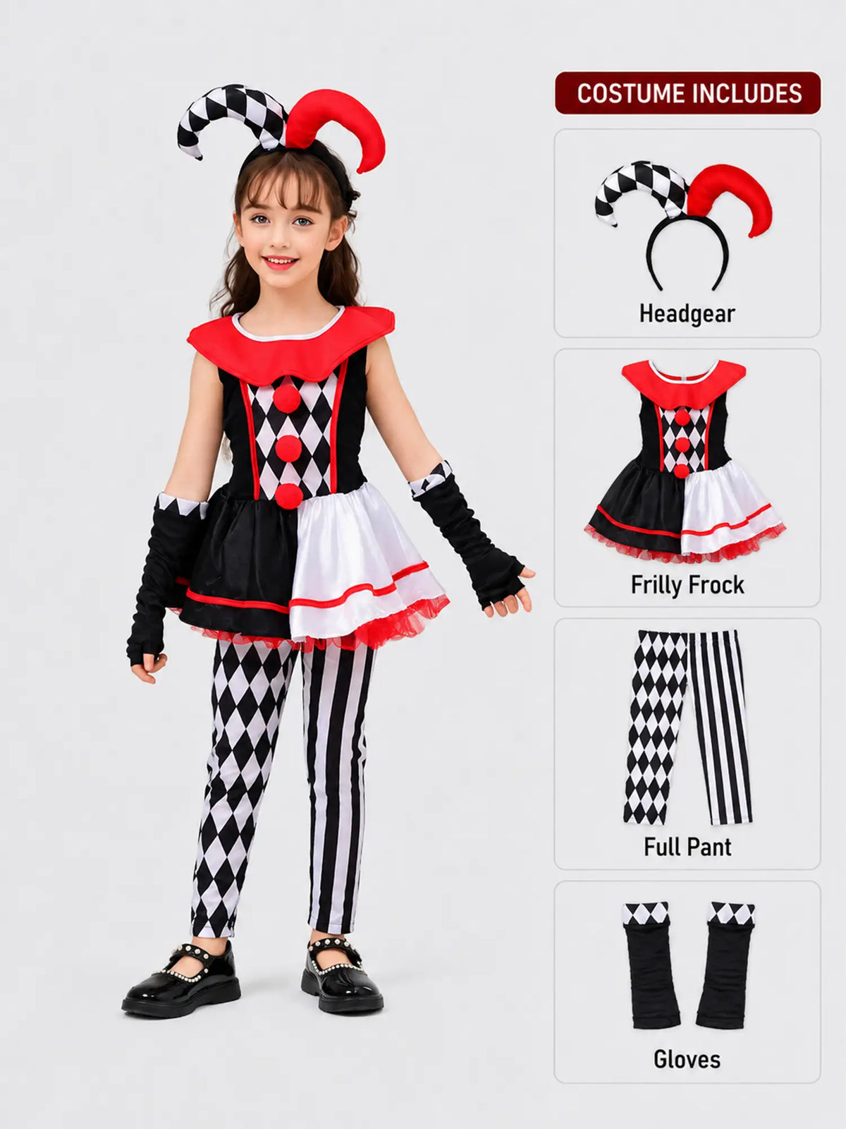 Black & White checkered Joker Jester kids' Halloween costume
