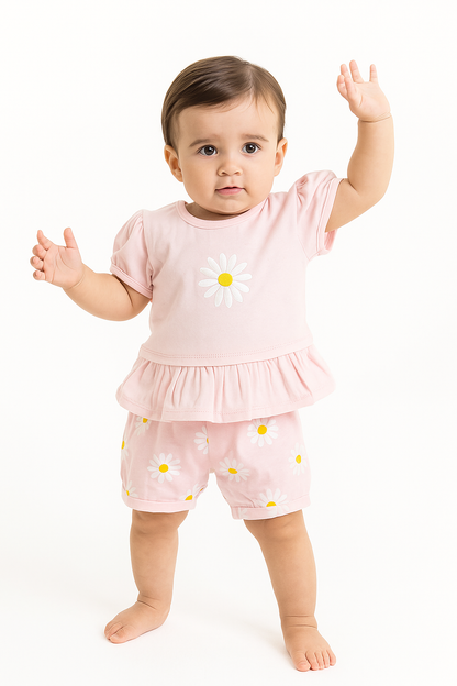 Daisy Daydream Ruffle‑Hem Tee & Shorts Set