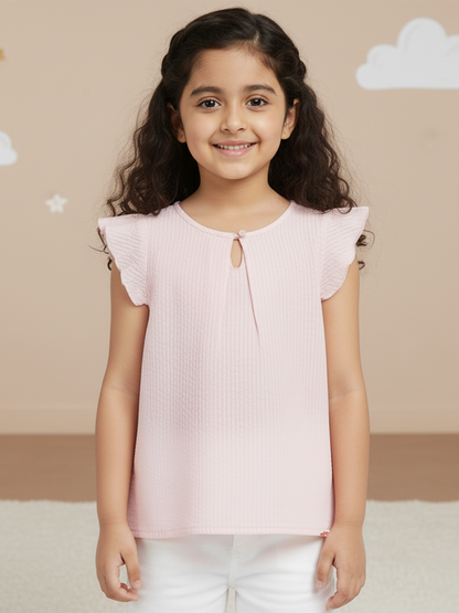 Pastel Hues Cotton Seersucker Top (Pink)
