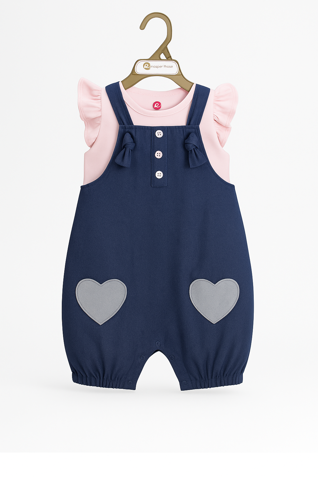 Bow & Heart Organic Denim Shortall & Flutter‑Sleeve Tee Set
