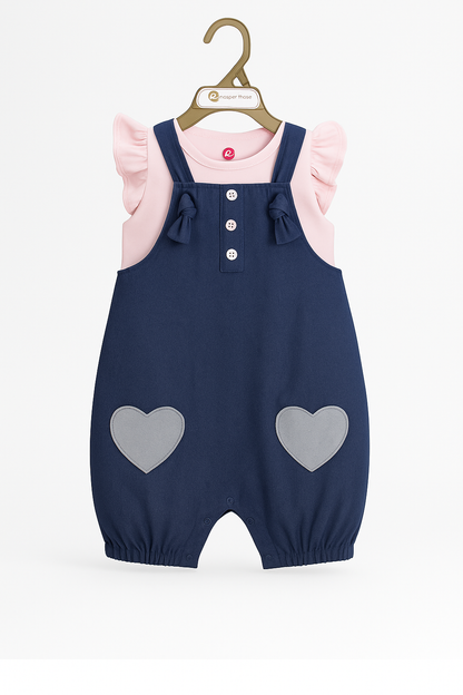 Bow & Heart Organic Denim Shortall & Flutter‑Sleeve Tee Set