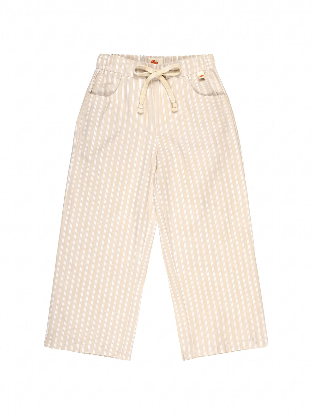 Beige Striped Cotton Linen Relaxed Fit Trousers