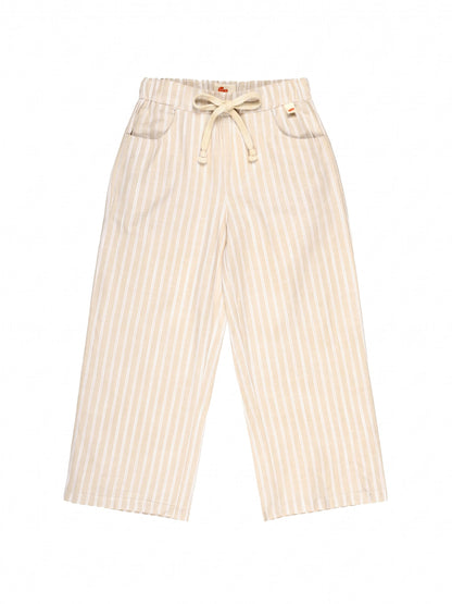 Beige Striped Cotton Linen Relaxed Fit Trousers