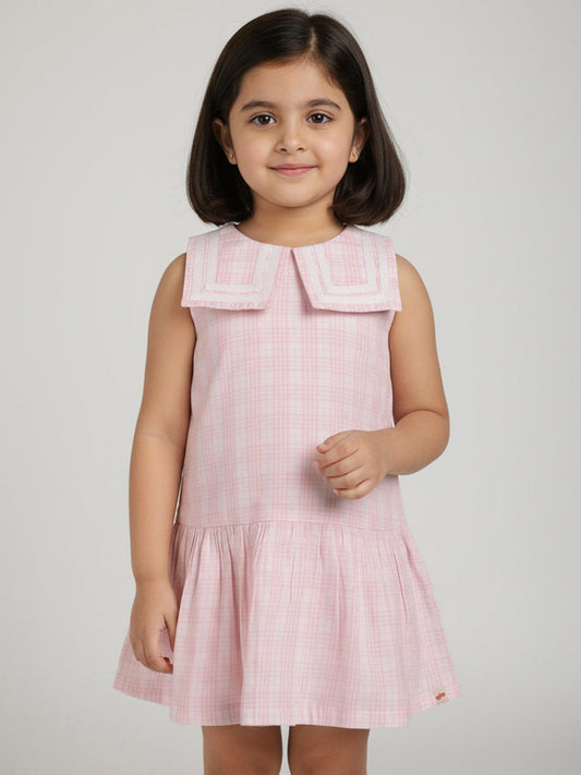 Peterpan Checked Sleeveless Dress for Girls (Pink)