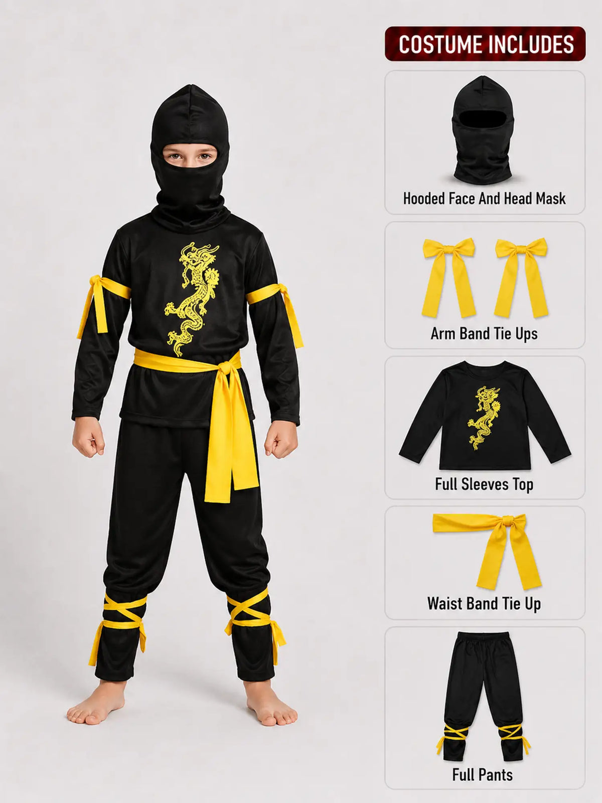 The Black & Yellow Dragon Ninja kids' Halloween costume