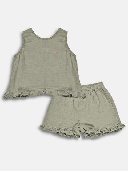 The Check This Out Coord Set for Girls (Olive Green)