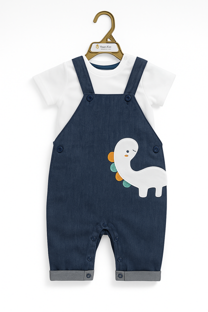 Bronto Buddy Organic Denim Shortall Dungaree & T-Shirt Set