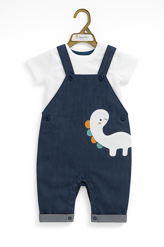 Bronto Buddy Organic Denim Shortall Dungaree & T-Shirt Set