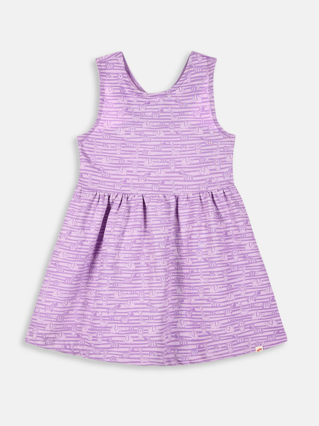 Animals in a Line Cross Back Dress for Girls (Pastel Purple)