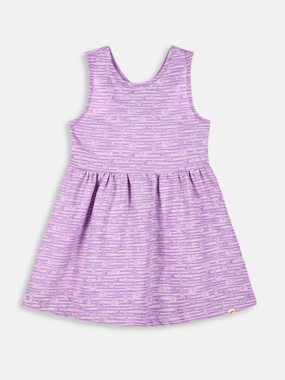 Animals in a Line Cross Back Dress for Girls (Pastel Purple)