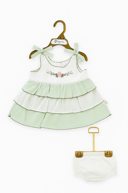 Garden Garland Tie‑Strap Tiered Dress & Diaper‑Cover Set