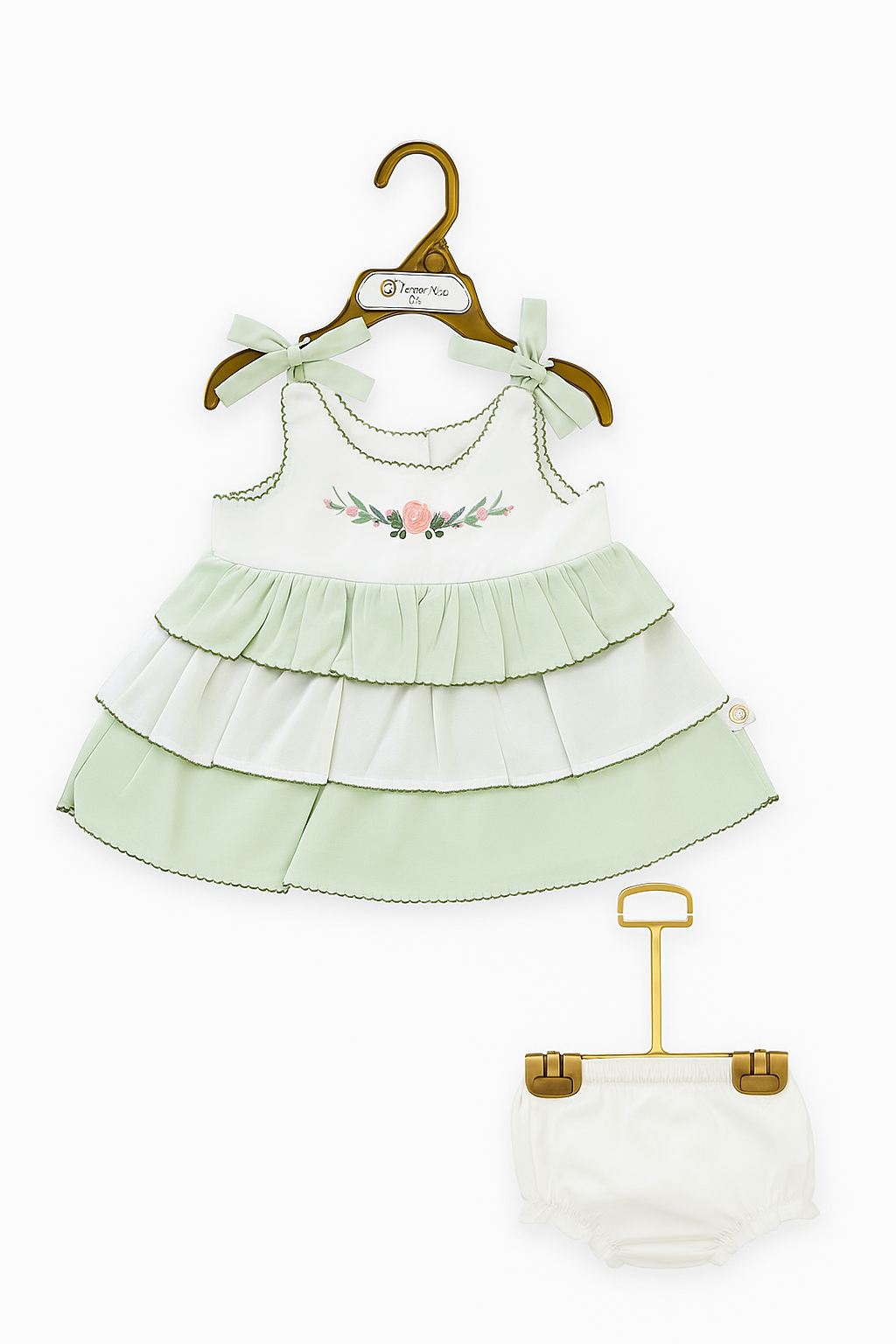 Garden Garland Tie‑Strap Tiered Dress & Diaper‑Cover Set