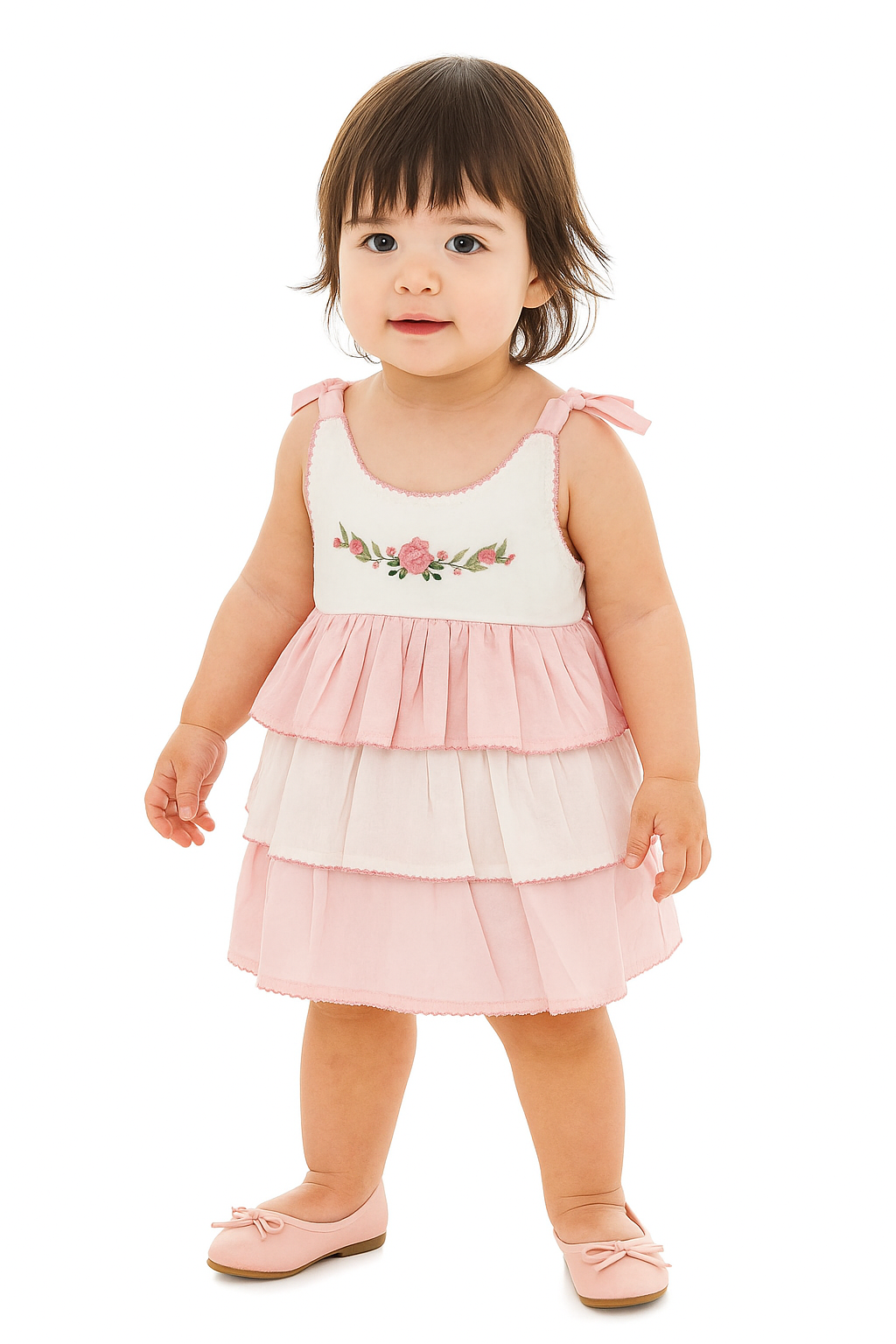 Garden Garland Tie‑Strap Tiered Dress & Diaper‑Cover Set