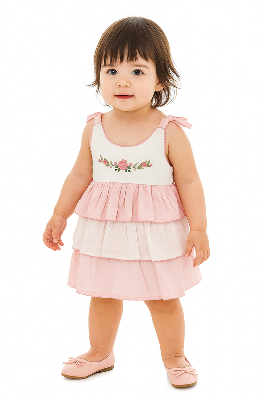 Garden Garland Tie‑Strap Tiered Dress & Diaper‑Cover Set