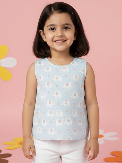 Blue Elephant Cross Back Top for Girls