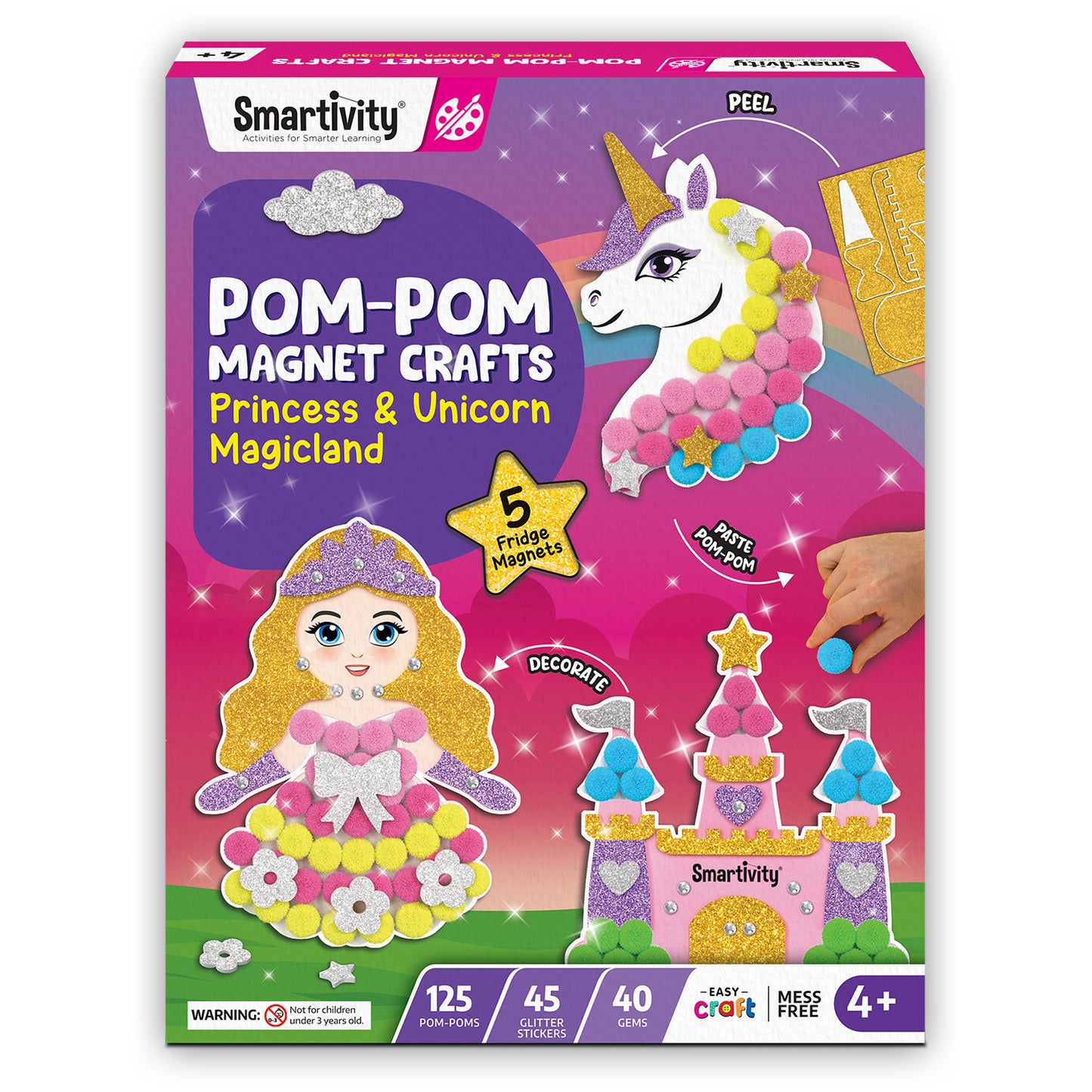 Smartivity POM POM MAGNET CRAFTS - Princess and Unicorn Magicland STEM Toy for Kids 4+