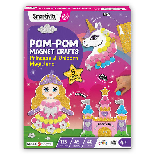 Smartivity POM POM MAGNET CRAFTS - Princess and Unicorn Magicland STEM Toy for Kids 4+