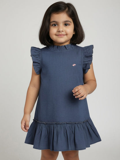 Just Like Denim Frill Sleeves Dress for Girls (Blue)