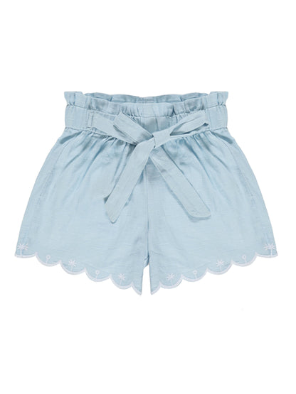 Floral Fun Paper Bag Shorts for Girls (Sky Blue)