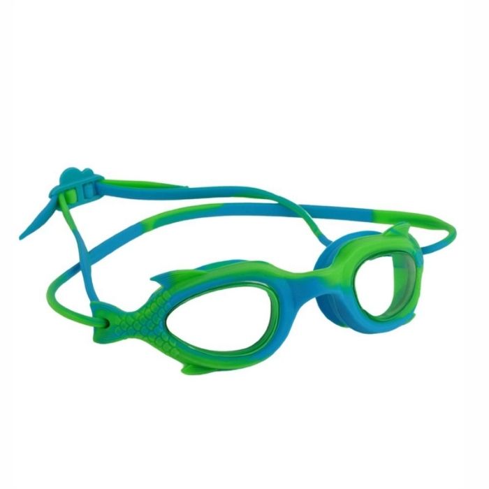 Fluoroscent Green & Blue Fishtail Designed Frame, Anti-Fog UV Protection Leakproof Design Swim Goggles for Kids, 3 years - 8 years