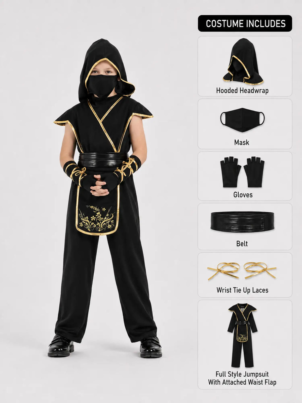 The Black & Gold Dragon Ninja kids' Halloween costume