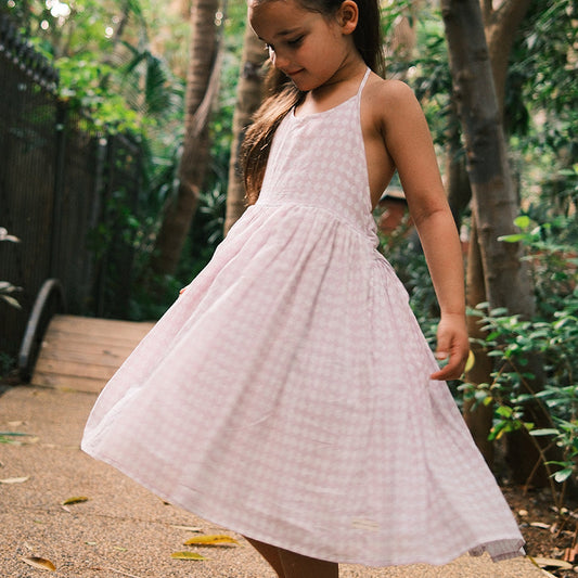 Bloom dress in lilac rhombus