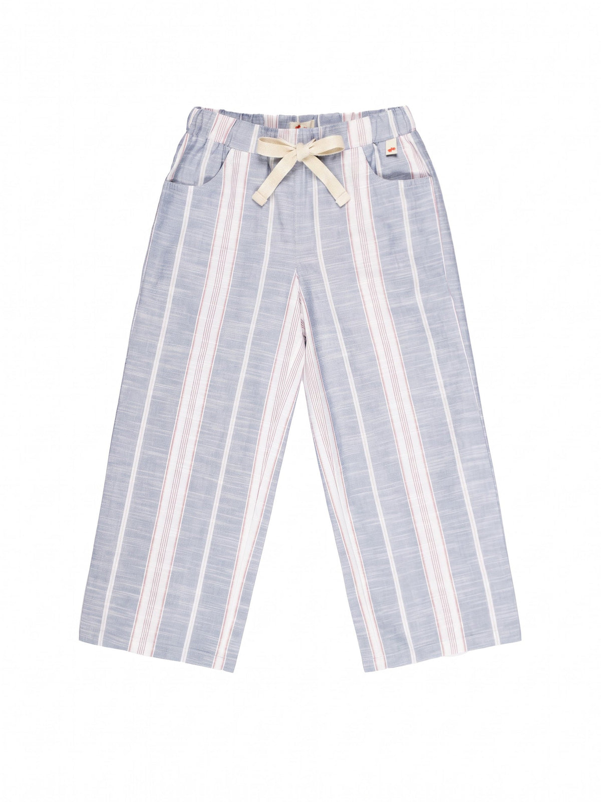 Blue Striped Cotton Linen Relaxed Fit Trousers