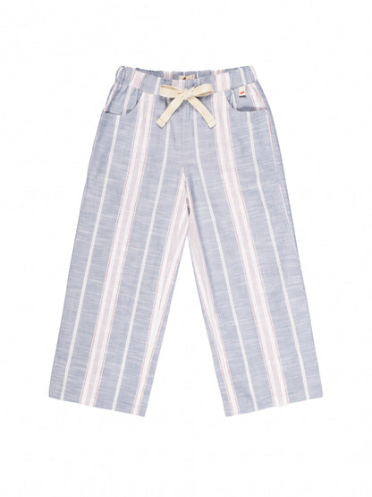 Blue Striped Cotton Linen Relaxed Fit Trousers