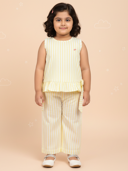 Yellow Pop and Bow Striped Coord Set for Girls