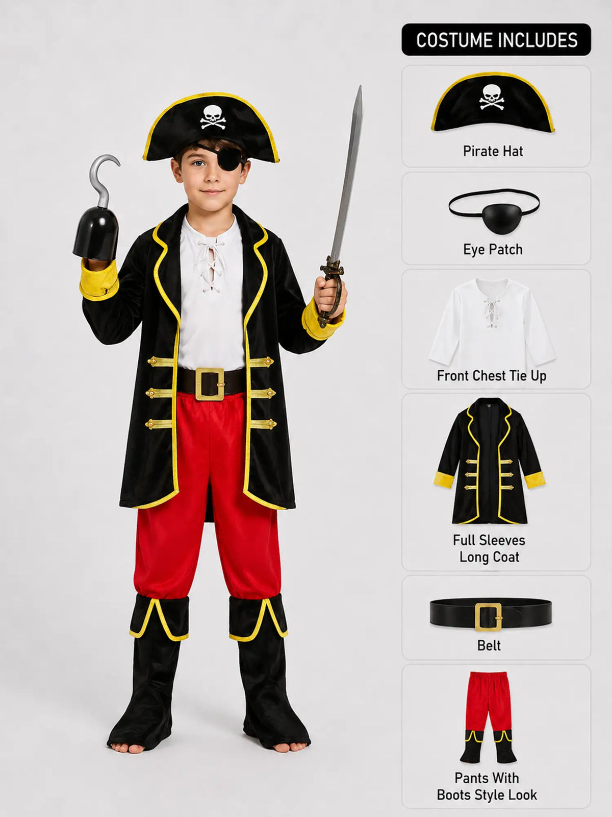 Black Coat one eye Pirate kids' Halloween costume