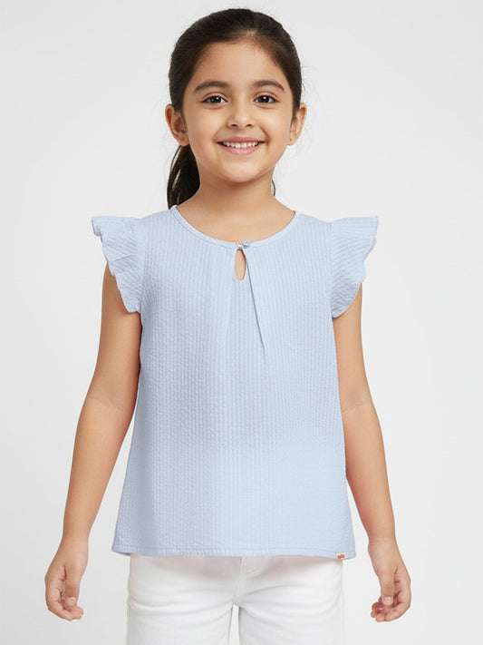 Pastel Hues Cotton Seersucker Top (Blue)