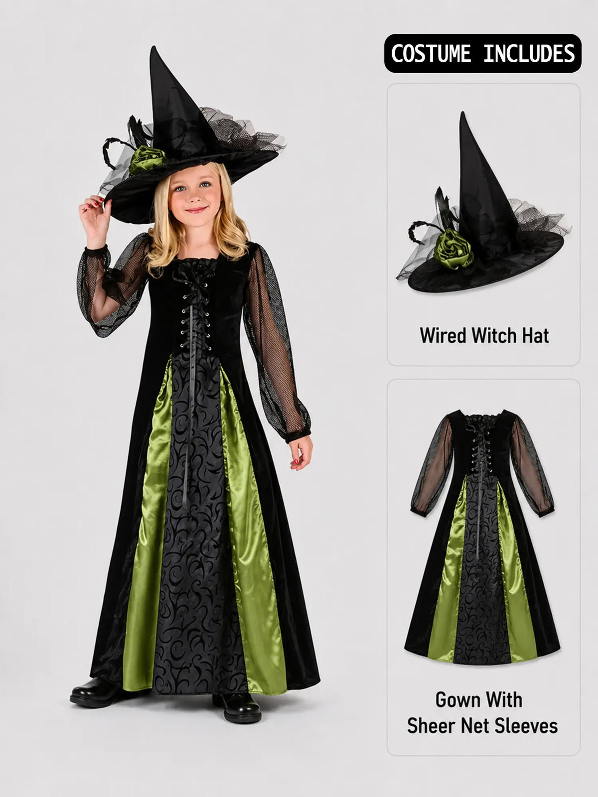 Black and Green Witch kids' Halloween costume