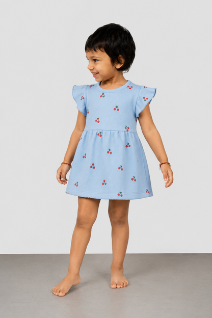 Blue Cherry Flutter Dress
