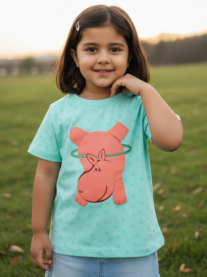 Puffy Peach The Hippo T-shirt in Blue For Girls