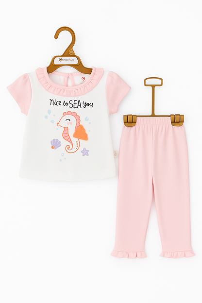 Nice to Sea You Seahorse Organic Tee & Ruffle‑Hem Pant Set