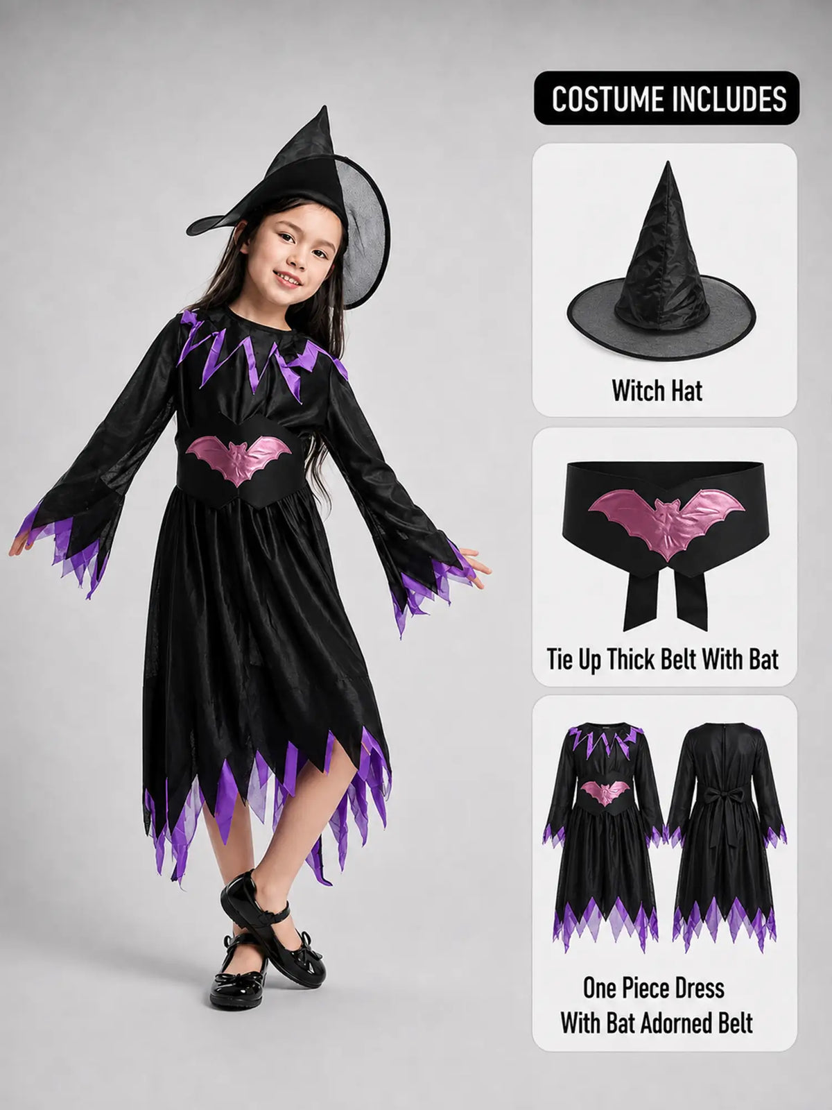 Purple Bat Witch kids' Halloween costume