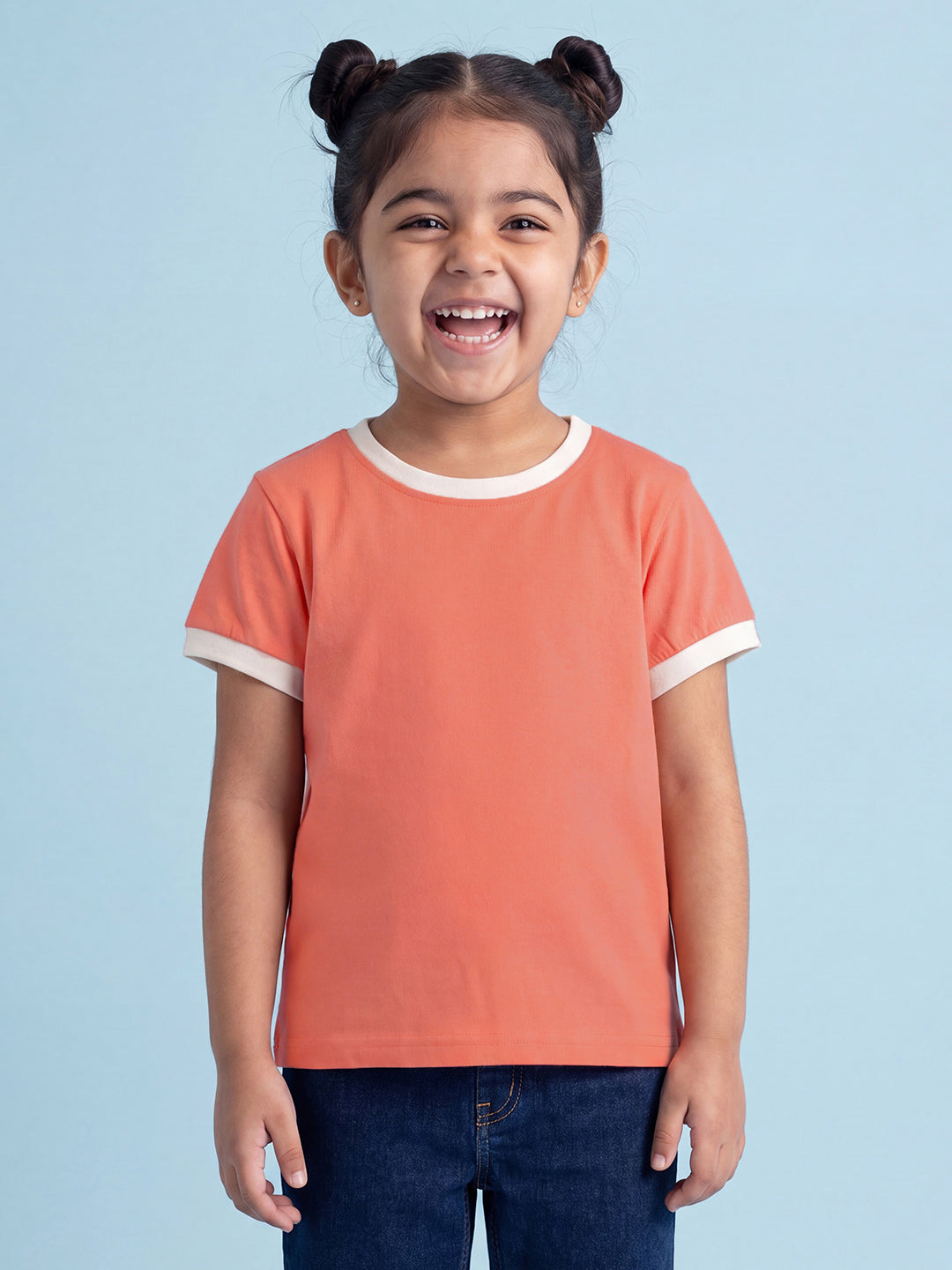 Everyday Basics: Value Pack of 2 100% Cotton T-shirt For Girls (Cream and Orange)