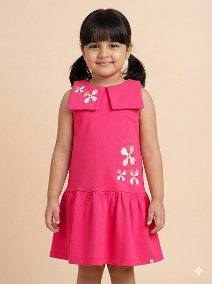 Peterpan Floral Sleeveless Dress for Girls (Fuchsia Pink)