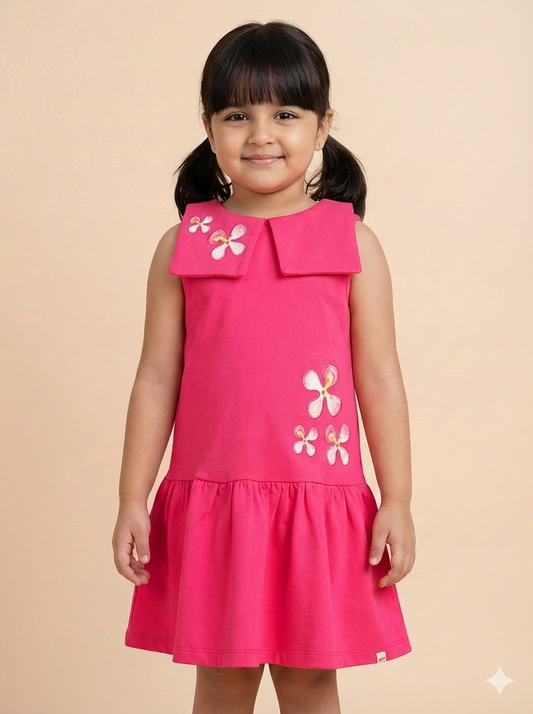 Peterpan Floral Sleeveless Dress for Girls (Fuchsia Pink)