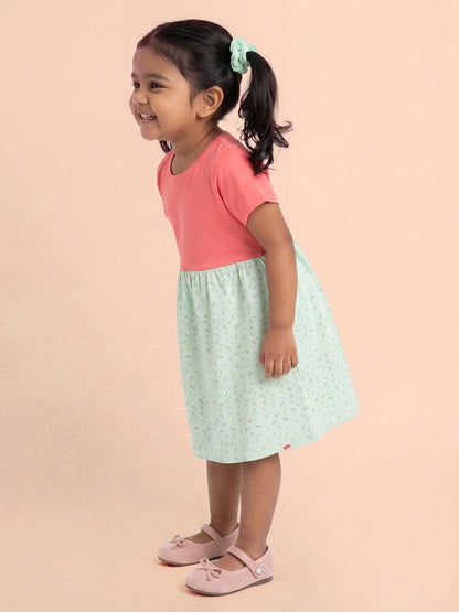 Floral Fun Super Soft Dress for Girls (Pink and Green)