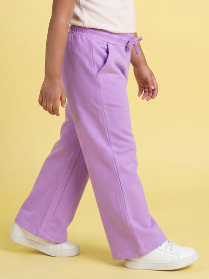 Purple Pop Cotton Flared Pants for Girls