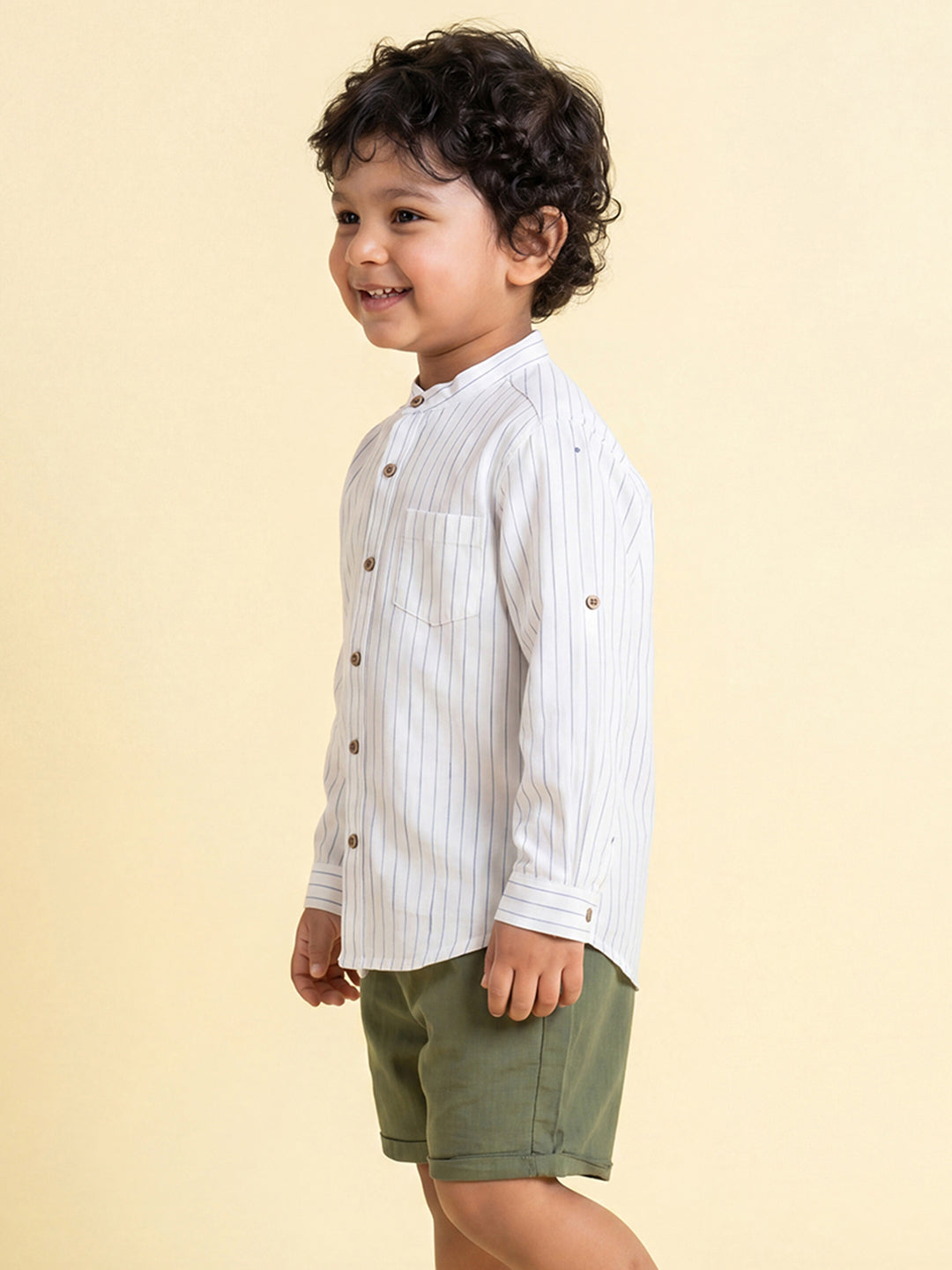 The Timeless Roll-up Sleeve Shirt for Boys (White with Blue Stripes)