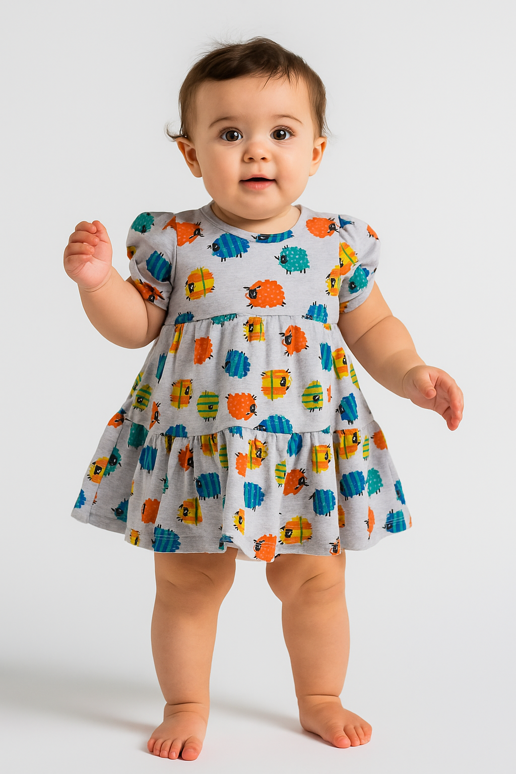 Fuzzy Friends Tiered Dress & Diaper‑Cover Set