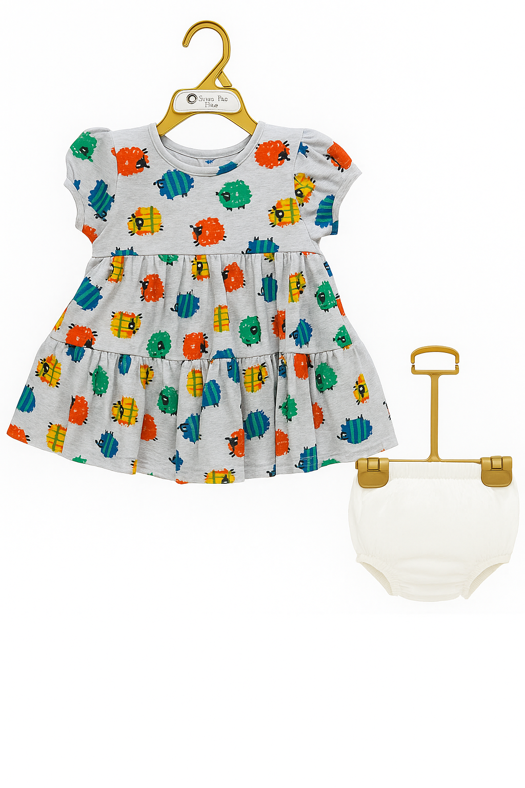 Fuzzy Friends Tiered Dress & Diaper‑Cover Set