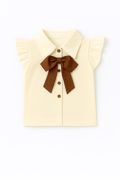 Cocoa Bow Ruffle-Sleeve Blouse & Shorts Set