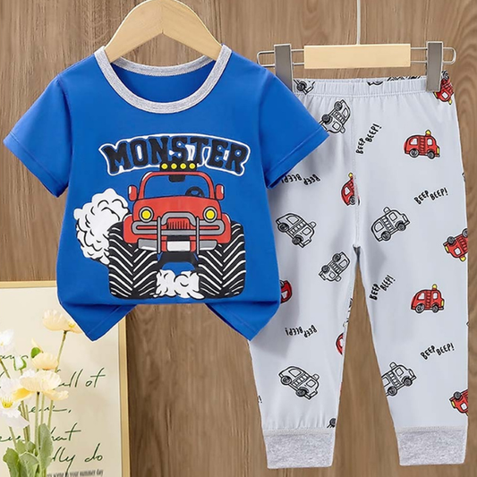 Monster Truck soft Cotton Joggers Nightsuit set for Kids