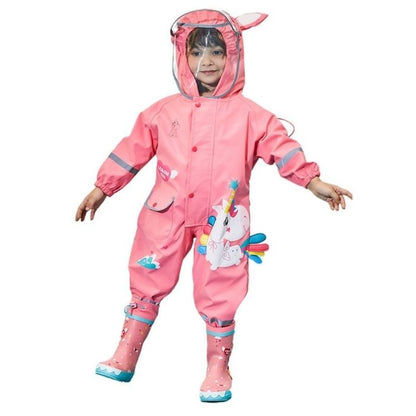 Bright Pink Magical Unicorn Theme All Over Jumpsuit / Playsuit Raincoat for Kids